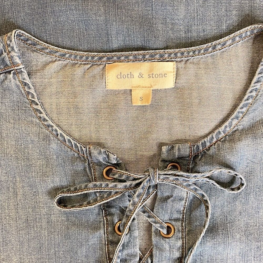 Cloth & Stone by Anthropologie Blue Lace Up Chambray Shift Dress - Picture 6 of 6